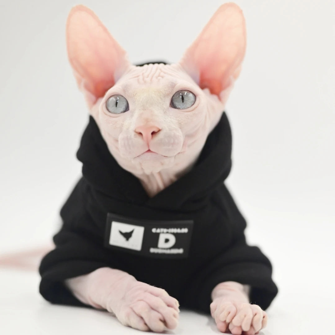 DUOMASUMI Cat Hoodie for Hairless Breeds - Fashion Spring/Fall Pullover for Sphynx, Devon Rex, Cornish Rex& Abyssinian Cats