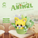 Cute Dessert Small Animals Potted Bouquet Cartoon Doll Panda Puppy Building Block Ornament Children Toys Gift