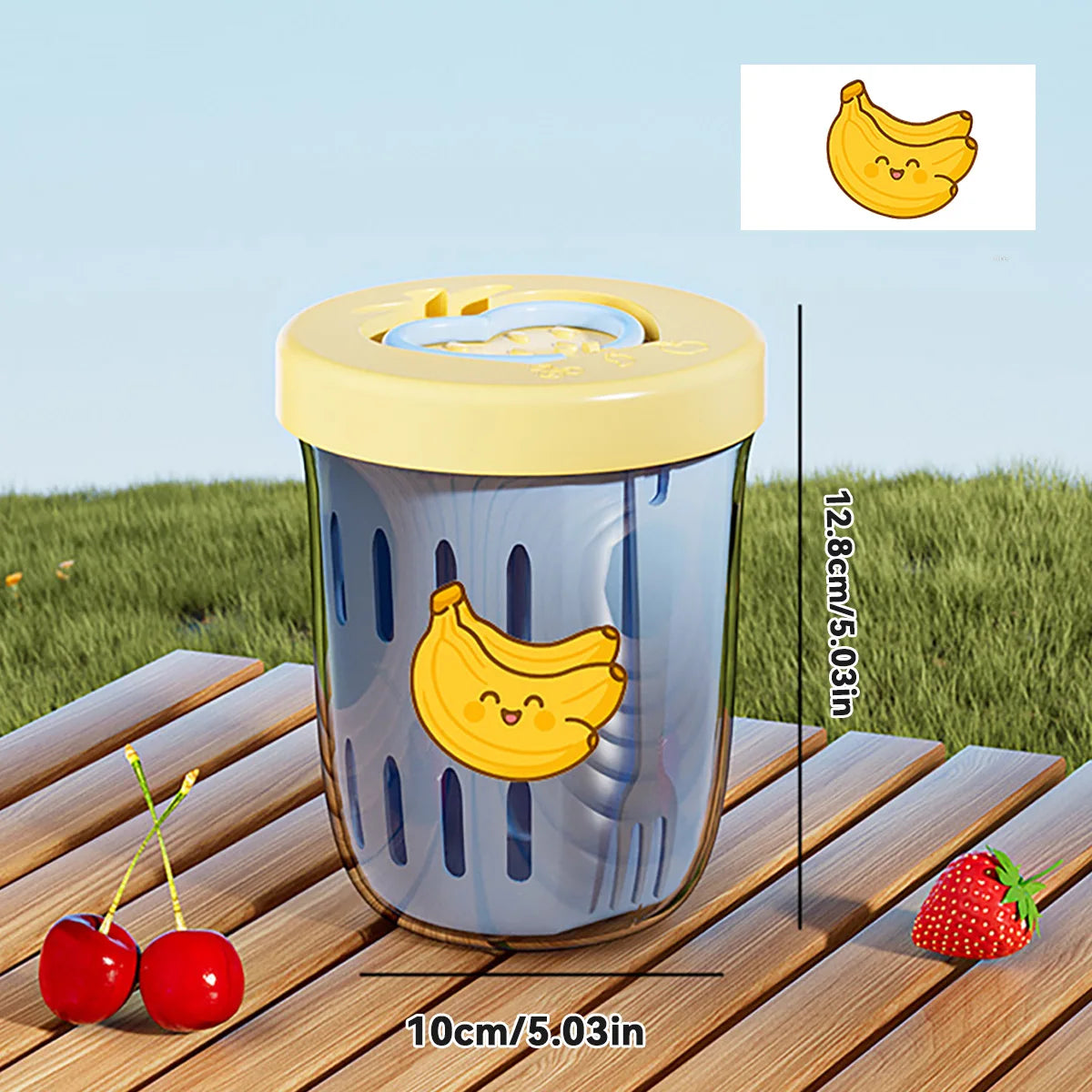 WORTHBUY Double Wall Salad Cup Portable Leak Proof Oat Container With Fork&Handle Drain Fruit Cup Cute Breakfast Cup For Student