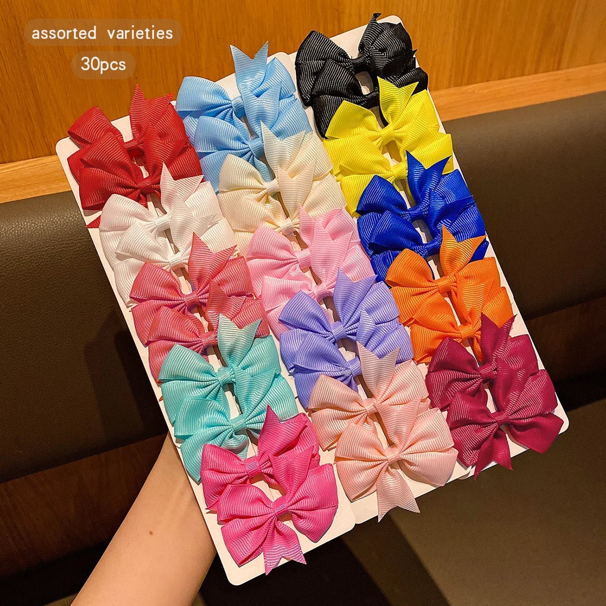 30PCS Colorful Fabric Bow Hair Clips for Girls & Women