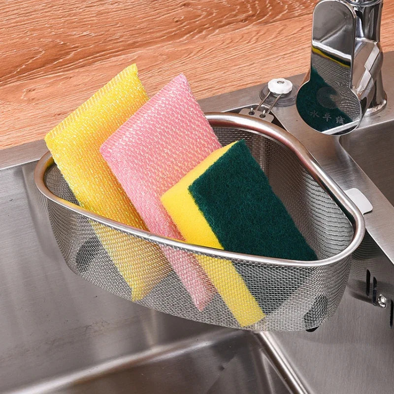 Stainless Steel Triangle Sink Drain Basket – Food Filter Organizer Rack