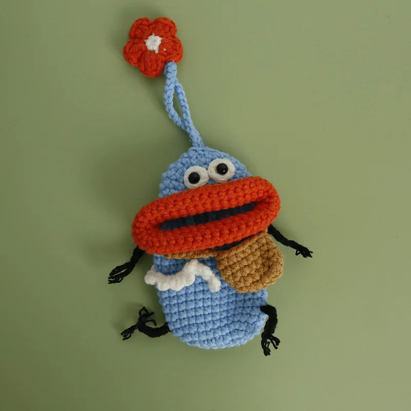 Funny Crochet Sausage Mouth Keychain Key Holder Pouch
