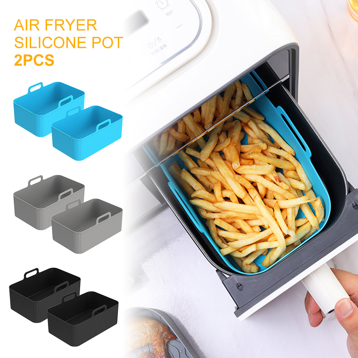 2Pcs Air Fryer Silicone Pot Air Fryer Liner Heat Resistant Air Fryer Silicone Basket Rectangle Baking Pan for Oven Microwave
