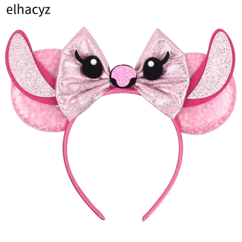 HEROCROSS Cute Stitch Headbands For Girls Sequins Bow Hairband Women Angel Headwear Kids Ears Hair Accessories Carnival Gift
