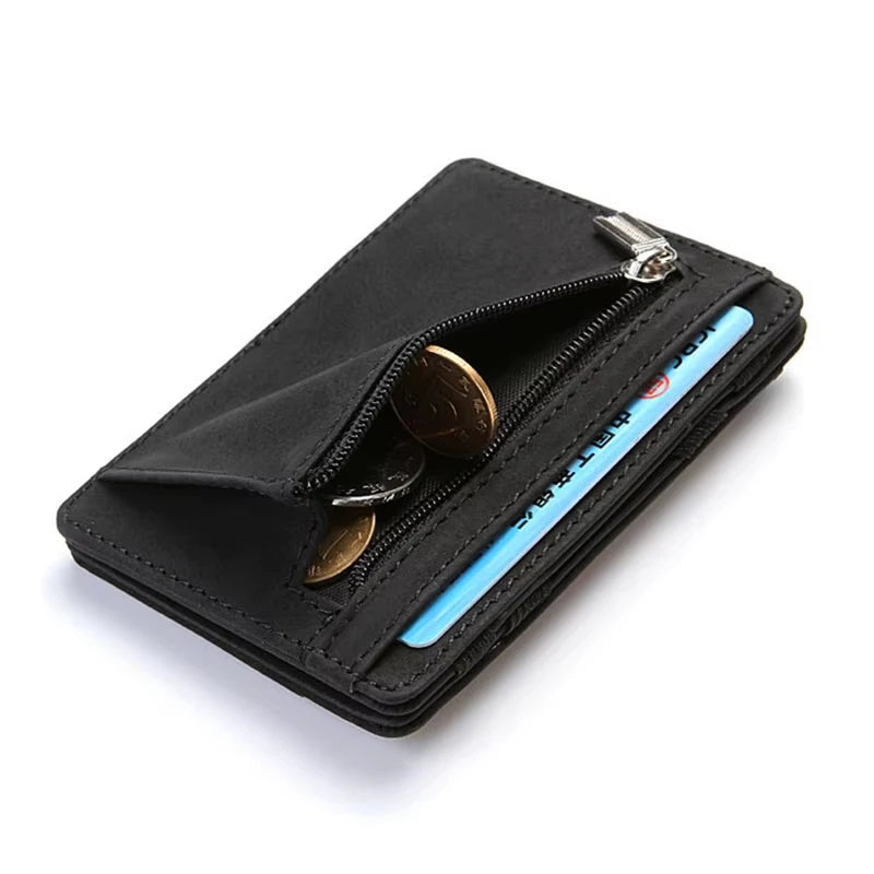 Quality PU Leather Mini Men Card Holder Wallets Zipper Coin Pocket Slim Magic Male Wallet Credit Bank Card Case Small Man Purses