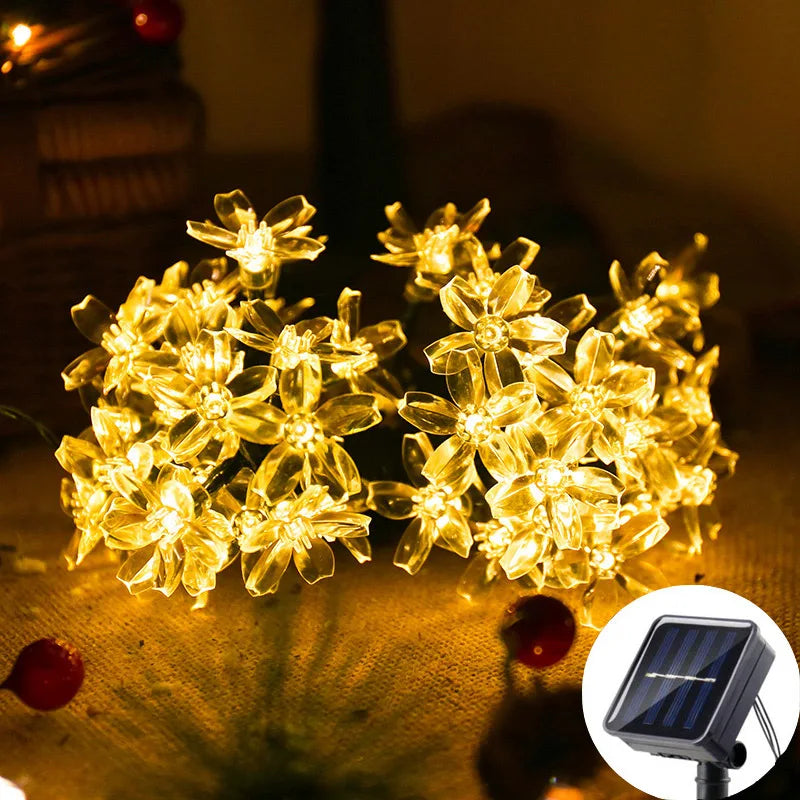 LED Solar Cherry Blossom Light String Outdoor Courtyard Decoration Festival Cherry Blossom Waterproof Atmosphere Light String