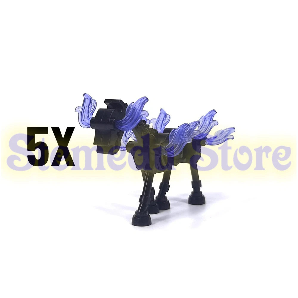 5PCS MOC Halloween Skeleton Army Mini Doll Ghost Building Block DIY Assembly Character Doll Horse Ornaments Figure Gift for Kids