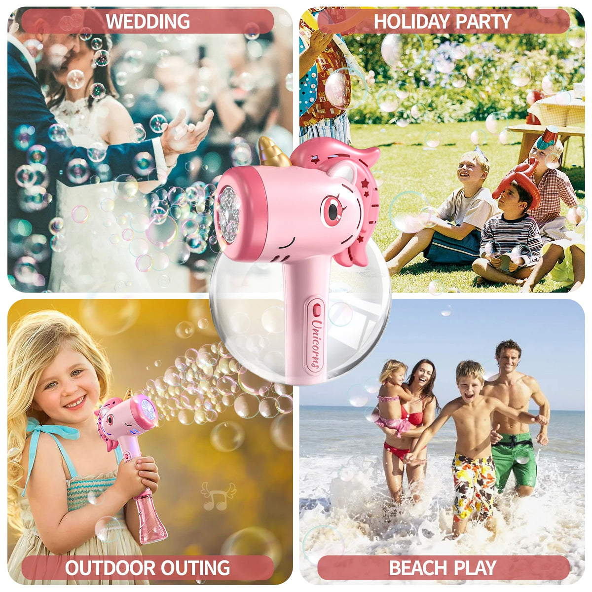 Unicorn Bubble Blower Automatic Bubble Machine Fantasy LED Lights Outdoor Bubble Toy for 3 year+ old Included Bubble Solution
