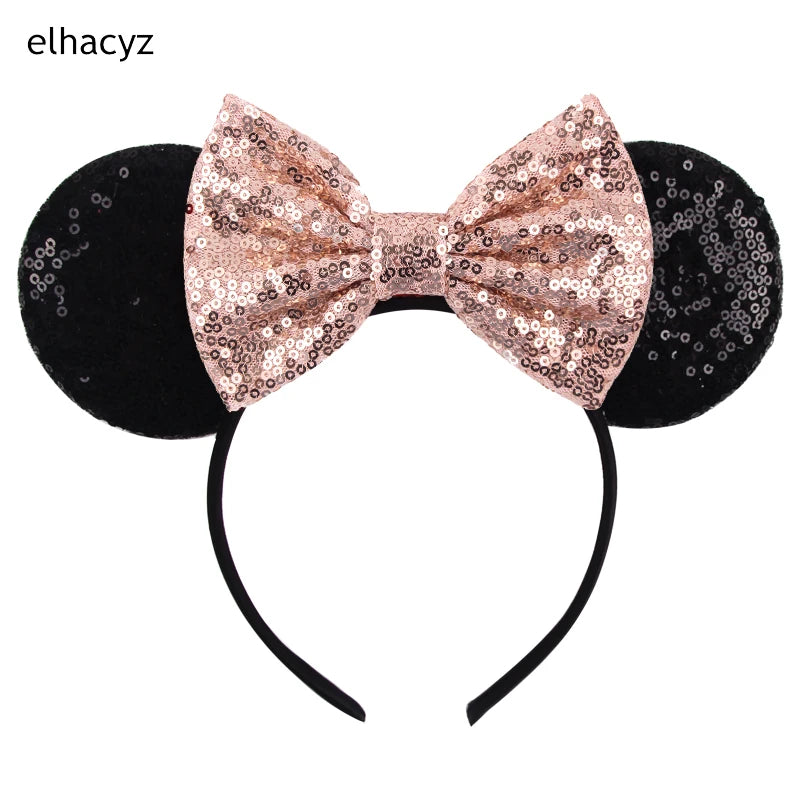 Embroidered Sequin Ears Bow Headband for Women & Girls