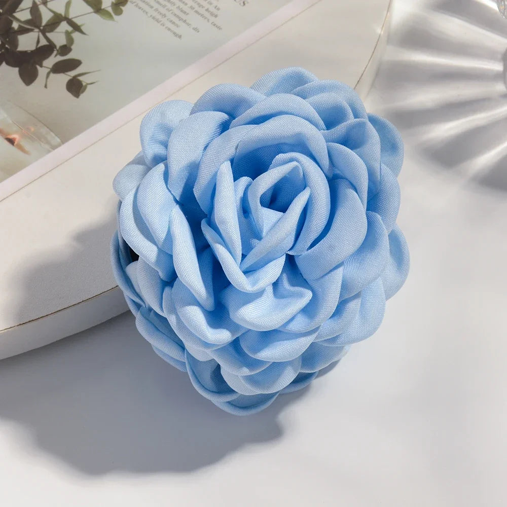 Cotton Rose Flower Hair Claw Clip – Medium Shark Clamp