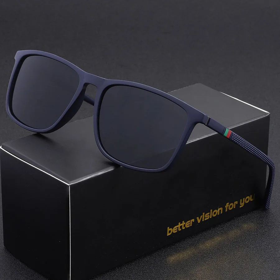 Classic Square Men’s Sunglasses Lightweight Black Frame for Travel & Daily Wear