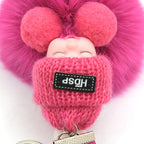 Sleeping Baby Pompom Plush Keychain Cute Fluffy Bag Charm
