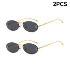 Fashion Rimless Oval UV400 Diamond Sunglasses for Women