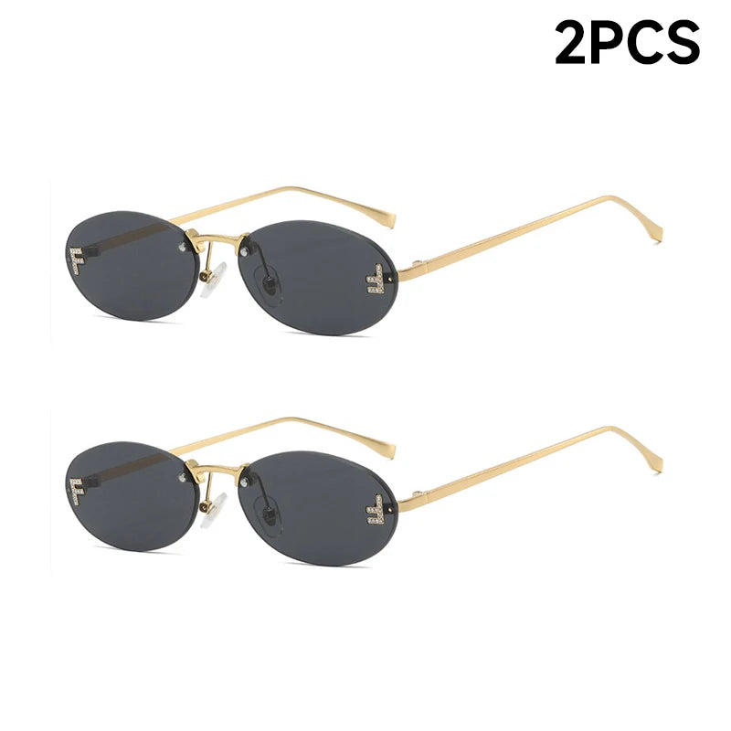 Fashion Rimless Oval UV400 Diamond Sunglasses for Women