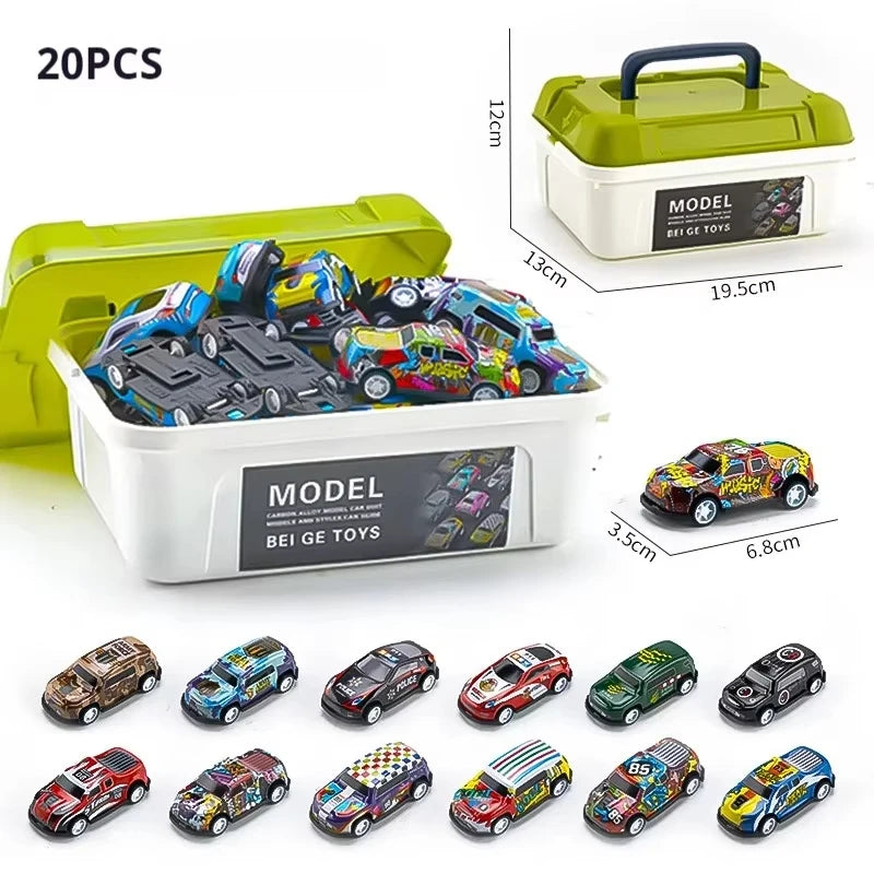 Mini Alloy Diecast Car Set – Pull Back Racing Toy Cars with Storage Box