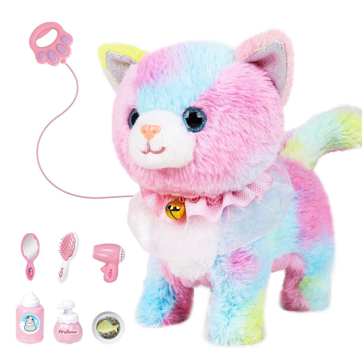 Interactive Walking Plush Cat with Remote Leash & Voice Control