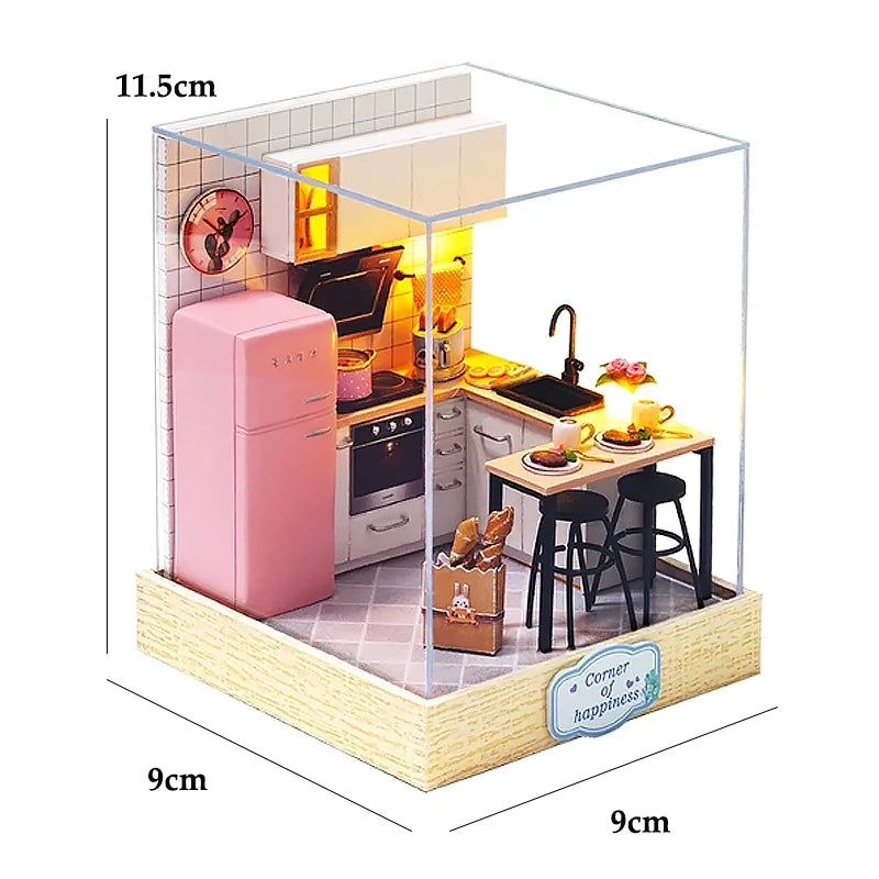 Kitten Mini Doll House 3D Wooden Puzzle DIY Miniature Building Kit
