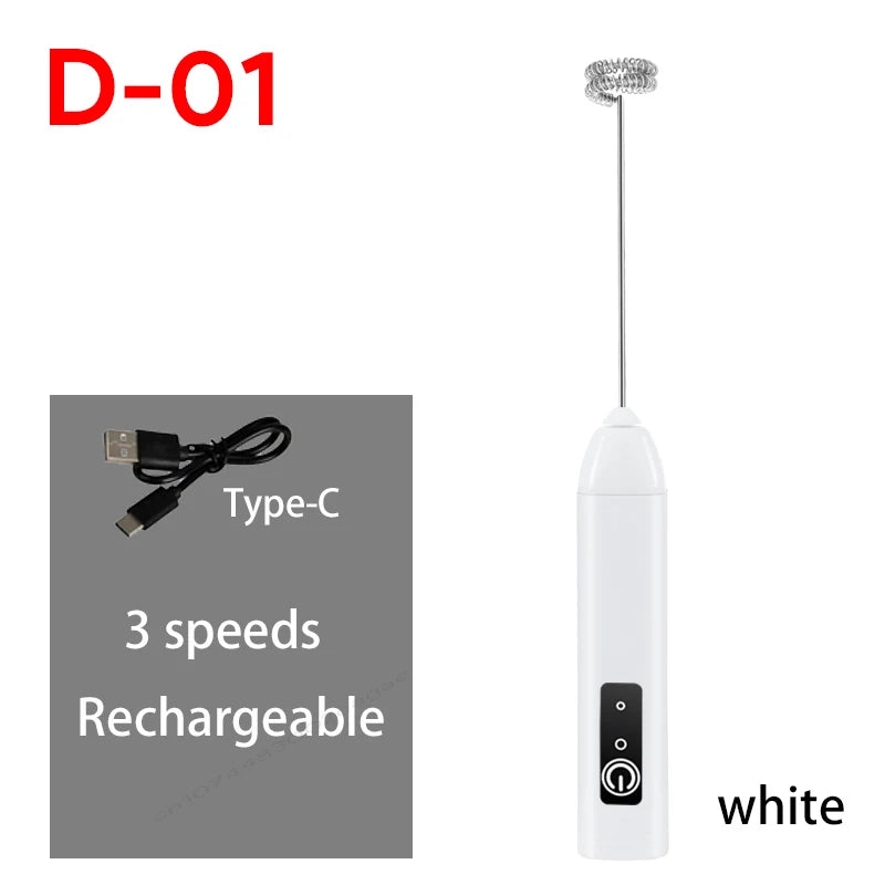 Wireless Electric Milk Frother Type-C Rechargeable Handheld Coffee Whisk Mixer