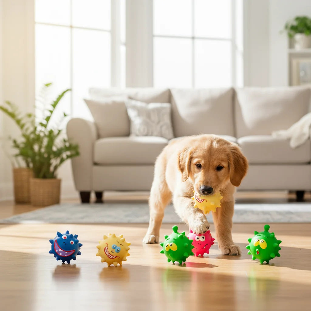 Ball Shaped Latex Puppy Dog Toy - Interactive Chew Toy for Small & Medium Dogs, Playtime & Mental Stimulation, Spiky Dog Ball