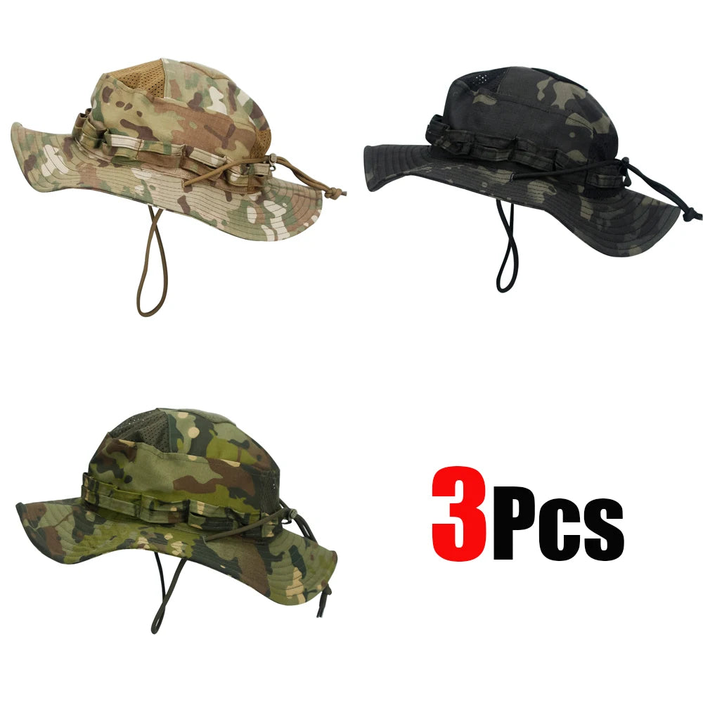 1pc/3pcs Camo Boonie Hat Sunscreen Breathable Bucket Hat Men's Outdoor Hiking Hunting Fishing Windproof Fisherman's Hat