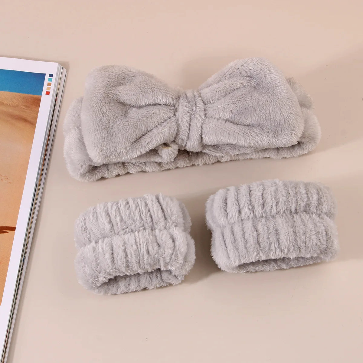 Coral Fleece Face Wash Headband & Absorbent Wristband Set