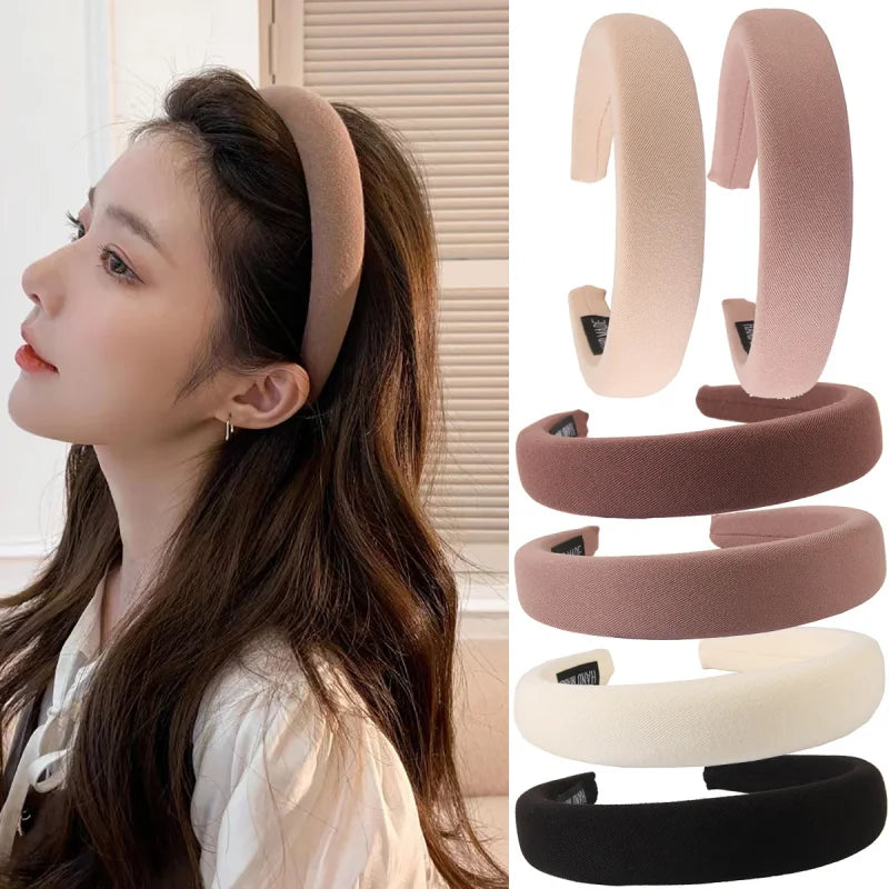 Solid Color Sponge Wide Headband for Women