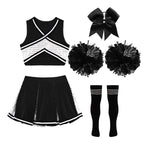 Girl Cosplay Cheerleader Costume Cheerleading Uniform Outfit Sequins Crop Top Skirt with Socks School Girls Dancewear Sets