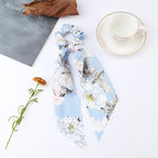 Floral Satin Bow Scrunchie with Long Ribbon Scarf