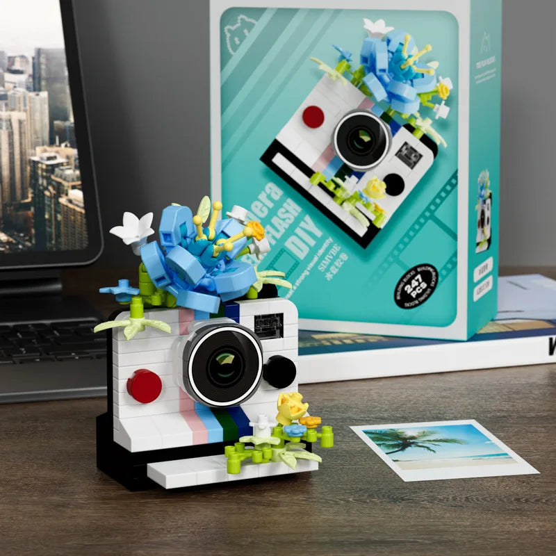 SLR Camera Mirror Flower Model Building Block Set - Creative Trendy Ornament Educational Toy for Children Gift