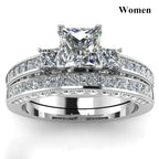 Charm Couple Rings Romantic Women Red Rhinestones Rings Set Trendy Men Stainless Steel Celtic Dragon Rings Wedding Band Jewelry