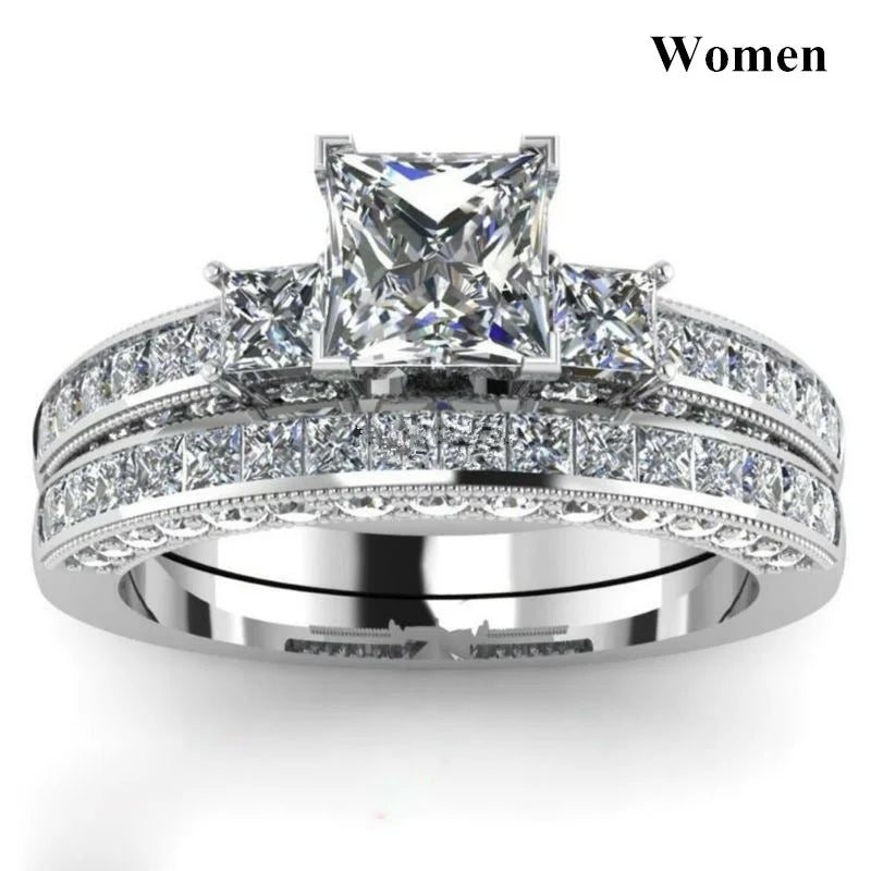 Charm Couple Rings Romantic Women Red Rhinestones Rings Set Trendy Men Stainless Steel Celtic Dragon Rings Wedding Band Jewelry