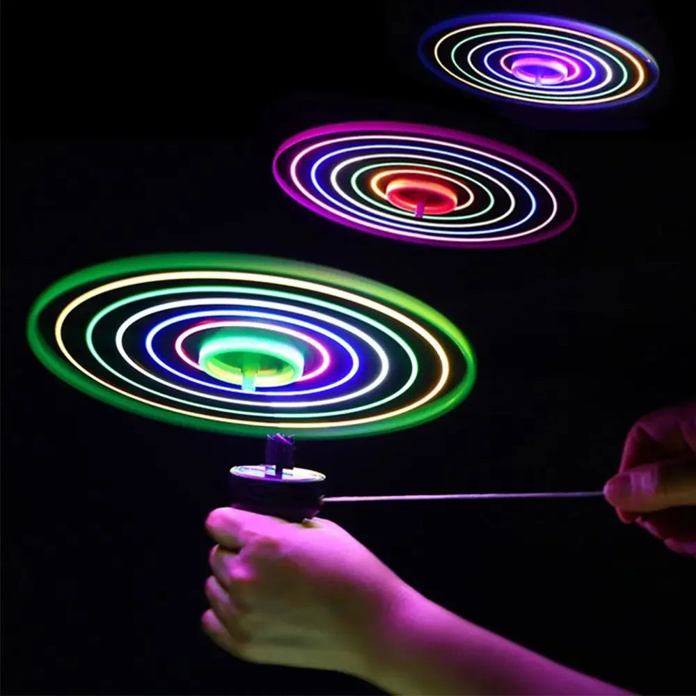 1PCS Luminous Flying Disc Propeller Toys LED Lighting Pull String Flying UFO Toy Spinning Top Outdoor Game Sports Toy Gift