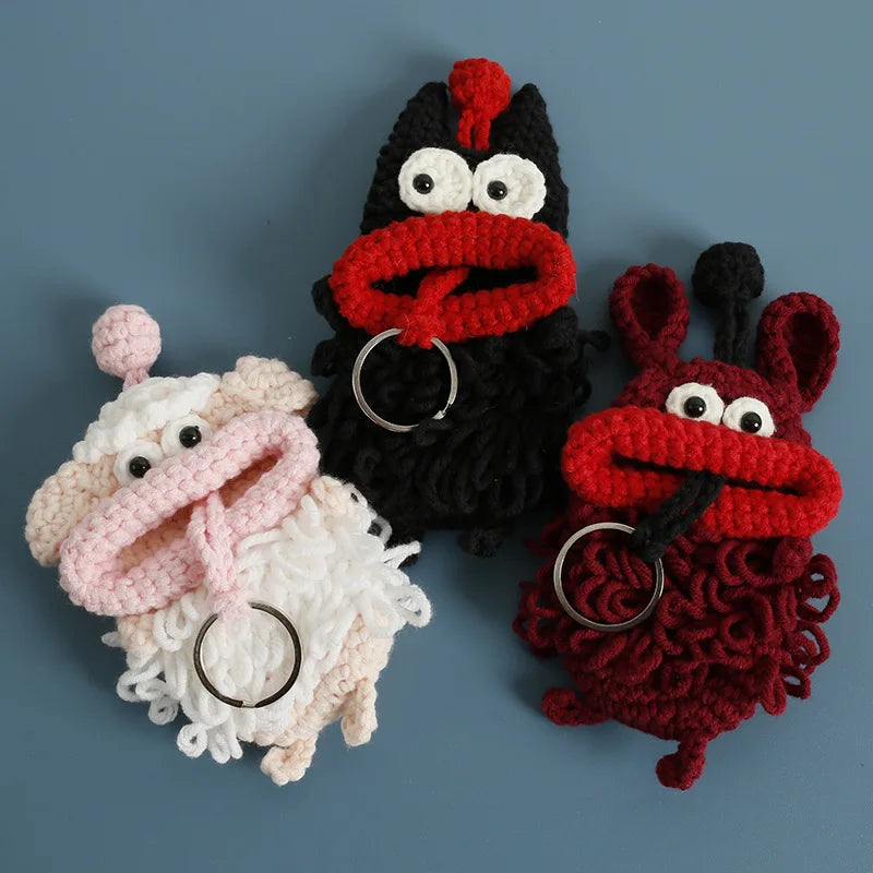 Funny Fruit Sausage Mouth Crochet Keychain Key Holder