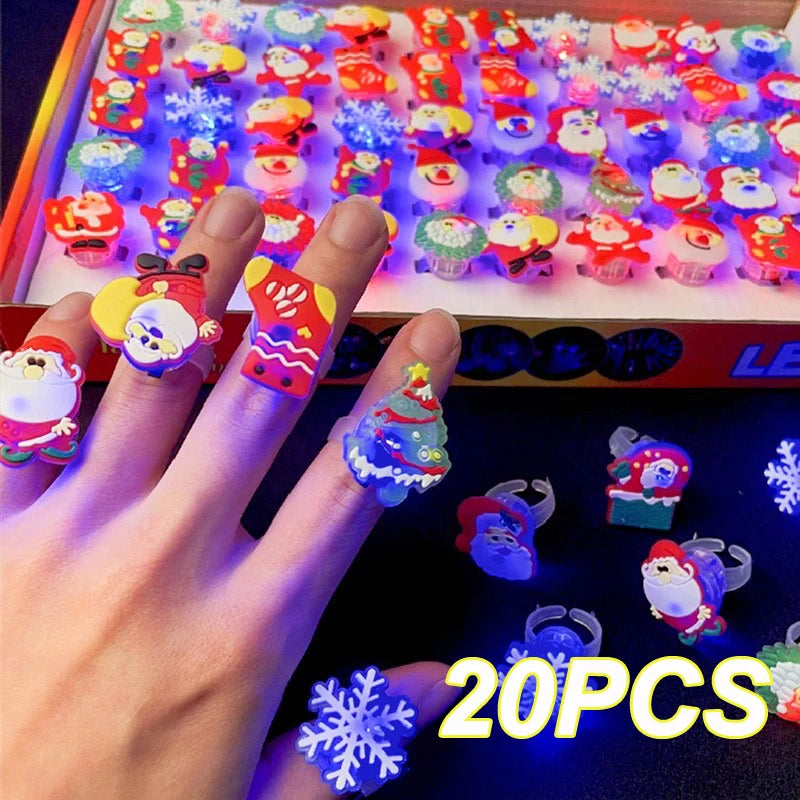 10/20PCS Cute Halloween Glowing Rings Glow Bracelet Christmas Ghost Pumpkin Snowman Child Kids Gift Halloween Party Decoration