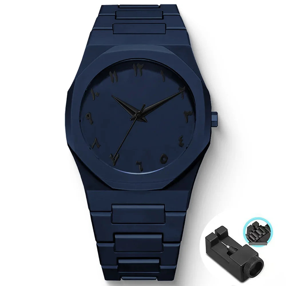 Men's Fashion Simple Black Large Dial Quartz Watch Casual Polycarbonate Butterfly Buckle Strap Male Waterproof Clock Wristwatch