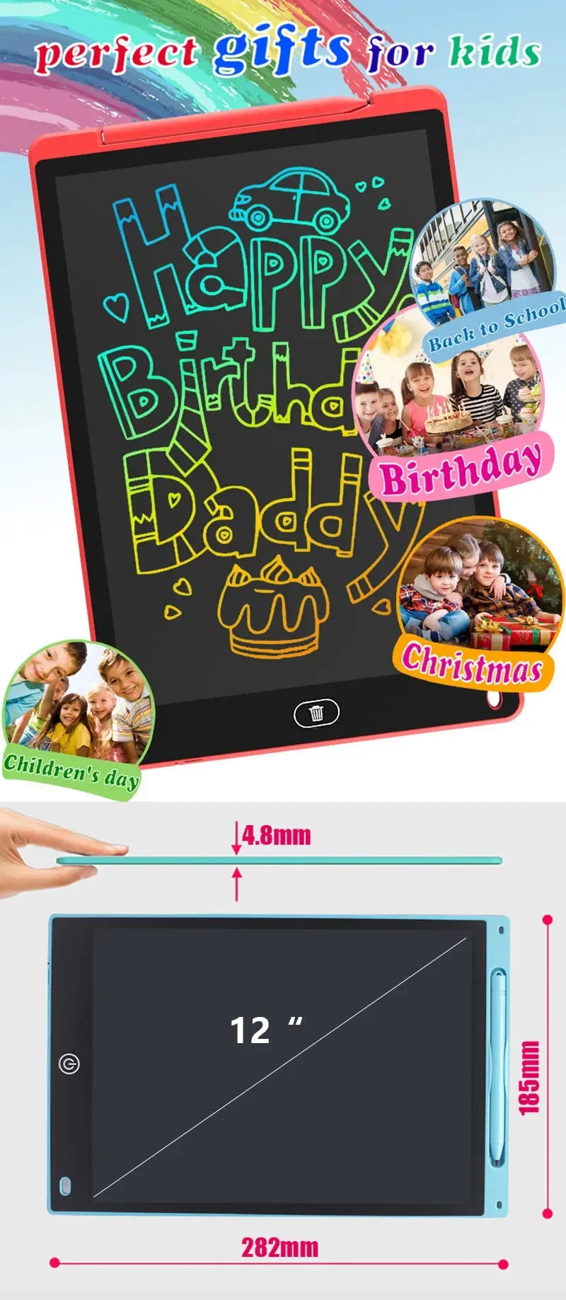 LCD Writing Tablet for Kids – 12 Inch Reusable Drawing Board