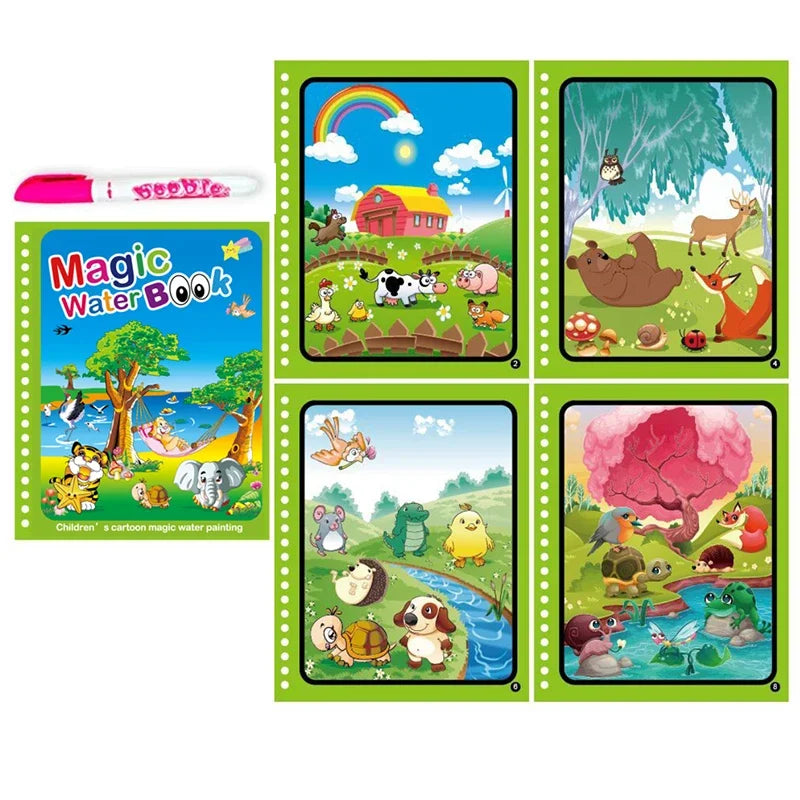 Magic Water Drawing Book with Reusable Coloring Pen for Kids Fun