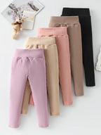 3/1 Piece Set For Autumn And Winter Children Solid Color Medium High Waist Thick Leggings Boys And Girls Fleece Warm Casual Pant