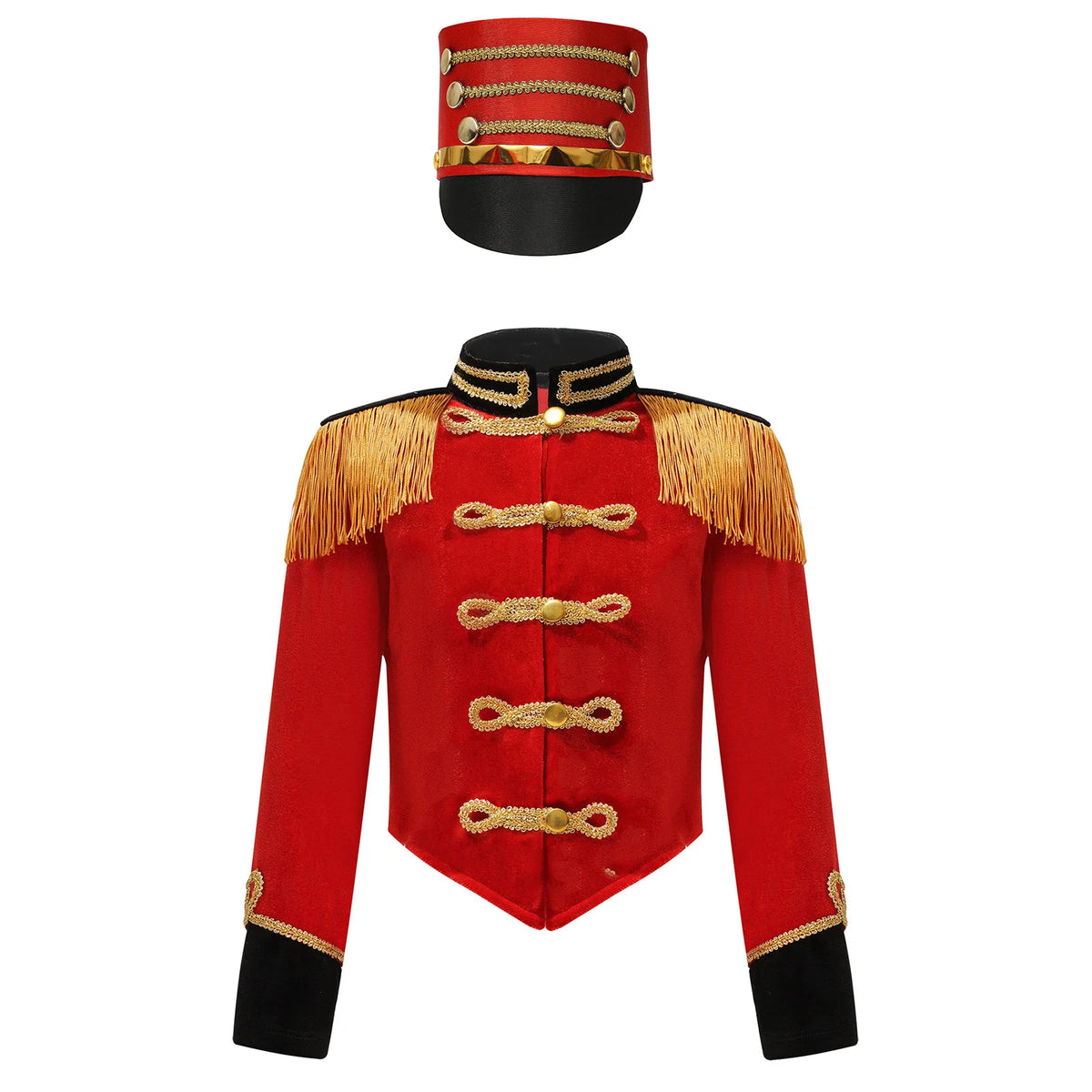 Girls Boys Halloween Nutcrackers Costume Set Drum Trumpet Team Tassel Jacket Coat Hat for Drummer Performance Circus Ringmaster