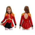 Girls Shiny Sequins Circus Ringmaster Magician Drummer Costume Lion Tamer Long Sleeve Fringe Epaulet Bodysuit for Halloween
