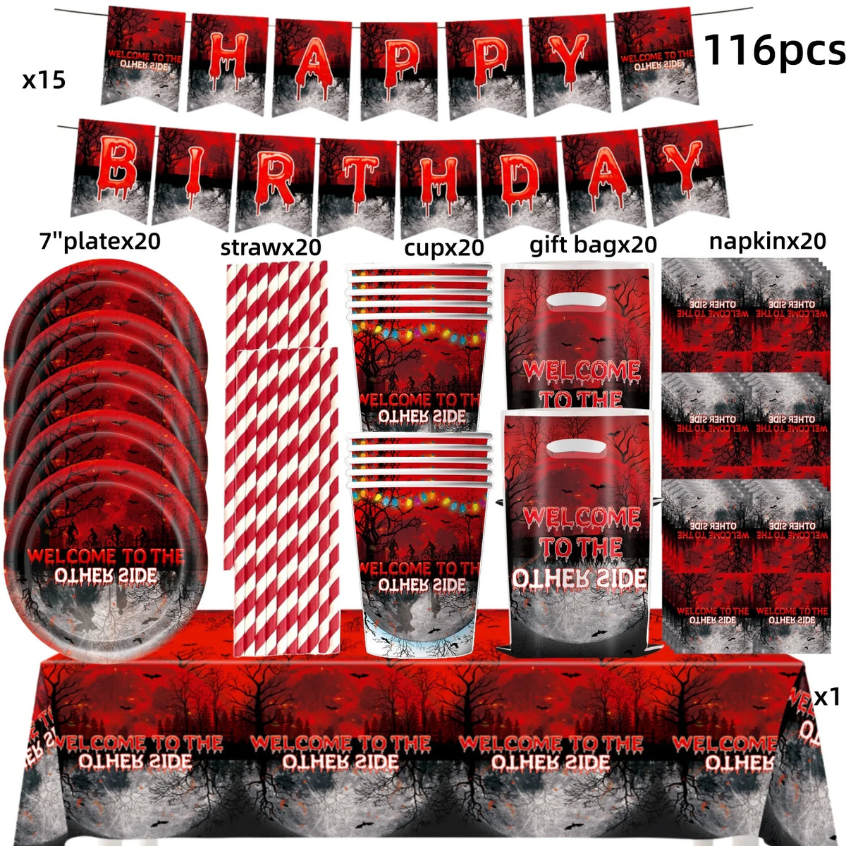 Horror Movie Stranger Theme Birthday Party Decoration Tableware Tablecloth Cup Plate Napkin Baby Shower Party Favors Supplies