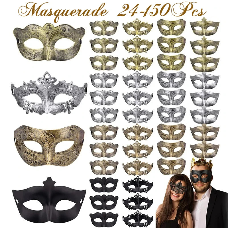 24-150Pcs Couple Masquerade Masks Bulk Venetian Carnival Mask Mardi Gras Antique Vintage Mask for Woman Men Prom Party Costume