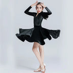 Children's Latin Dance Dress Girls' Dance Dress Girls' Long Sleeve Split Latin Dance Dress Performance Clothing Two Piece Set
