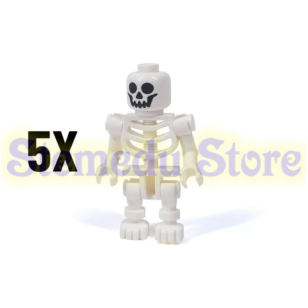 5PCS MOC Halloween Skeleton Army Mini Doll Ghost Building Block DIY Assembly Character Doll Horse Ornaments Figure Gift for Kids