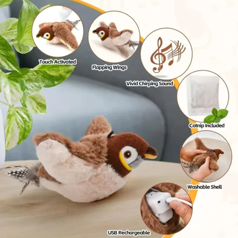 Interactive Chirping Flapping Bird Pet Toy for Cats and Dogs Play