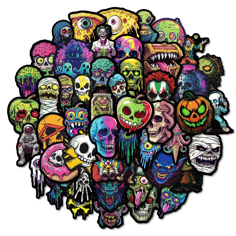 10/30/50pcs Cool Horror Joker Skull Stickers Decals Fridge Laptop Motorcycle Skateboard Phone Bike Waterproof Sticker Kids Toys
