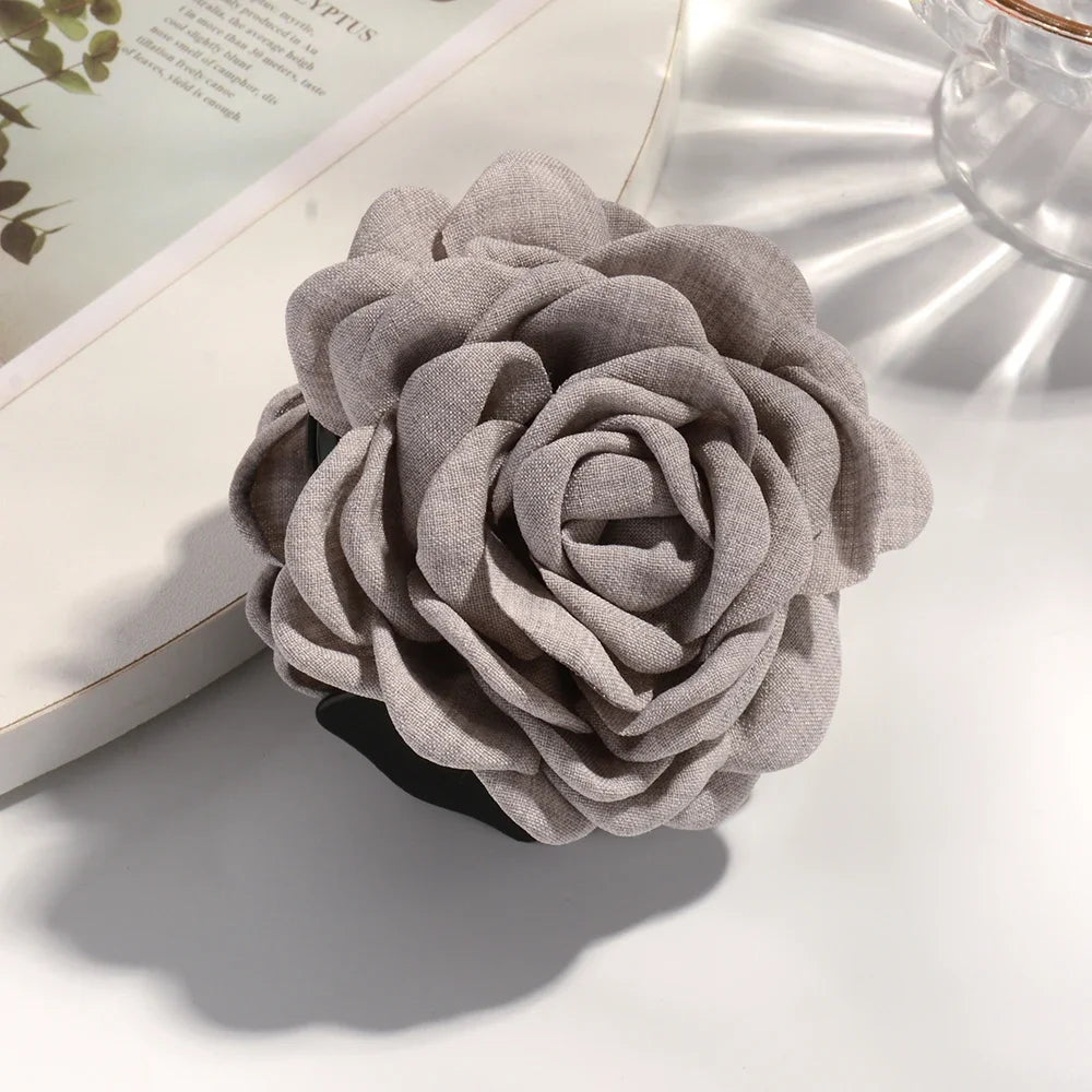 Cotton Rose Flower Hair Claw Clip – Medium Shark Clamp