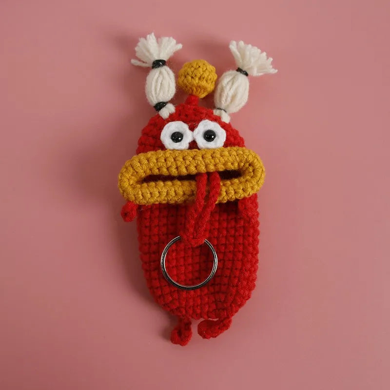 Funny Fruit Sausage Mouth Crochet Keychain Key Holder