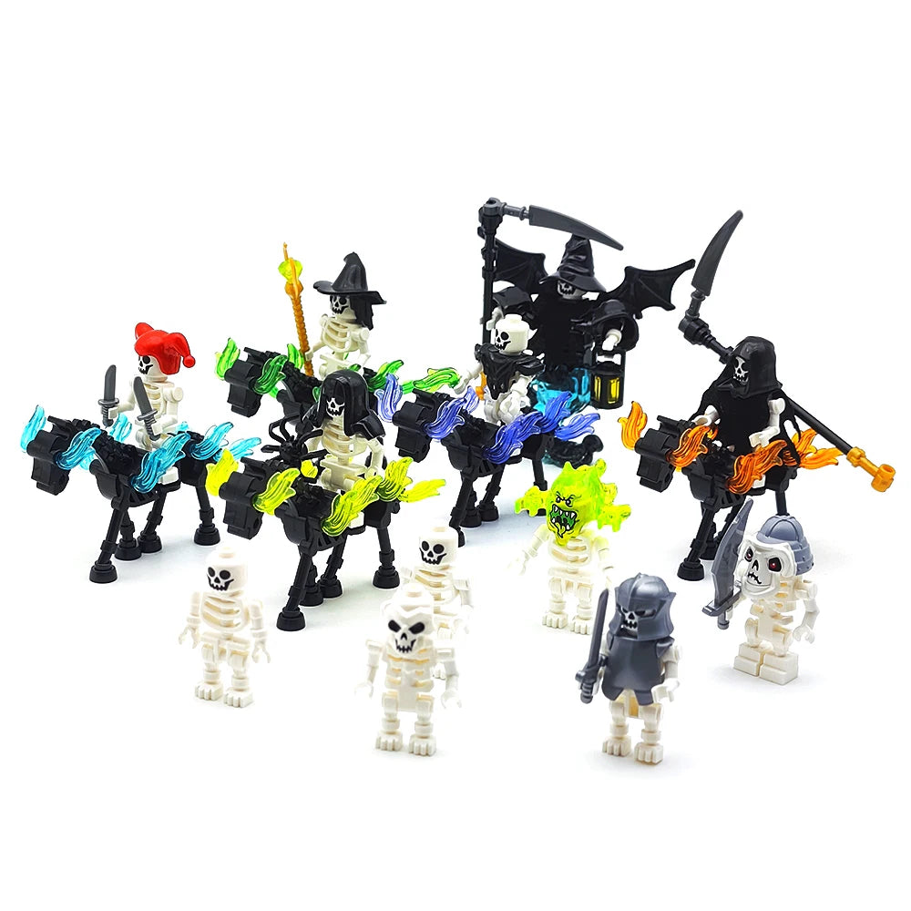 MOC Halloween Skeleton Army Mini Doll Building Blocks DIY Assembled Building Blocks Character Doll Skeleton Horse Ornaments Toy
