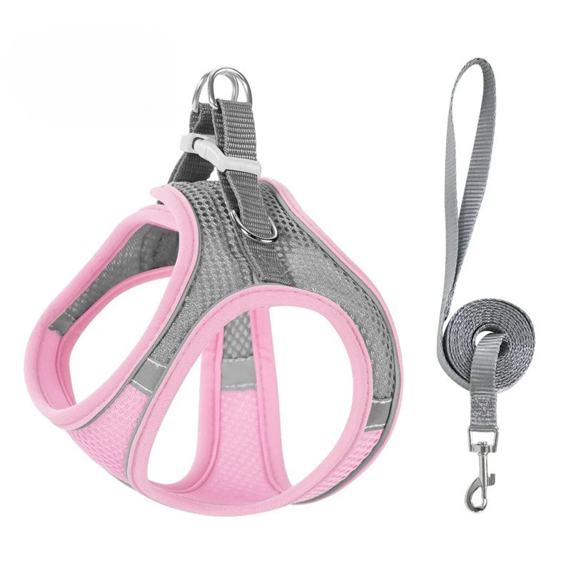 Pet Harness Vest Chest Rope Set for Small Medium Dog Outdoor Walking with 1.5m Rope Reflective Breathable Adjustable Pet Harness